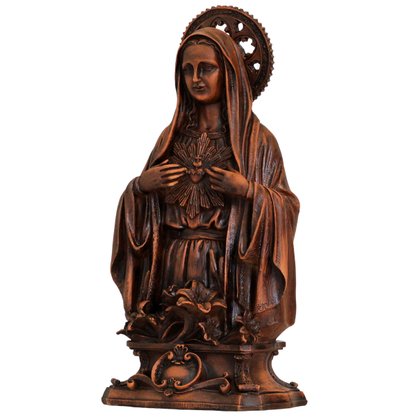 Imagem do Imaculado Coração de Maria de Resina com Efeito Madeira - 30 cm