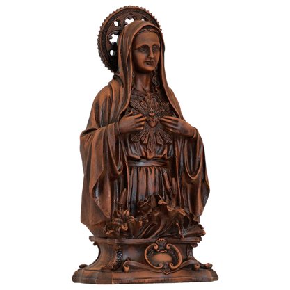 Imagem do Imaculado Coração de Maria de Resina com Efeito Madeira - 30 cm