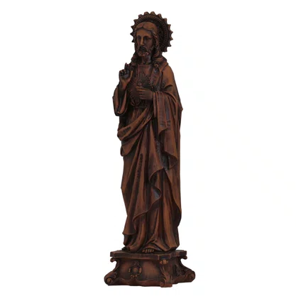Imagem do Sagrado Coração de Jesus de Resina Nacional Efeito Madeira - 57 cm
