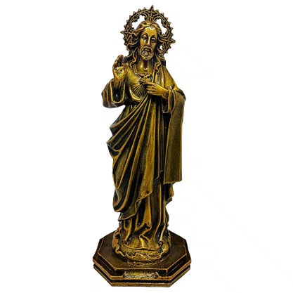 Imagem do Sagrado Coração de Jesus em Mármore Pintura Bronze - 32cm