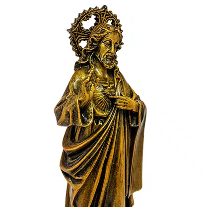 Imagem do Sagrado Coração de Jesus em Mármore Pintura Bronze - 32cm