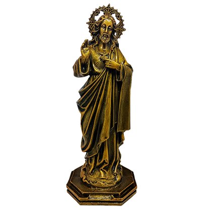 Imagem do Sagrado Coração de Jesus em Mármore Pintura Bronze - 32cm