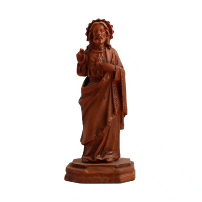 Imagem do Sagrado Coração de Jesus Resina Efeito Madeira - 15 cm