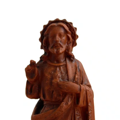 Imagem do Sagrado Coração de Jesus Resina Efeito Madeira - 15 cm