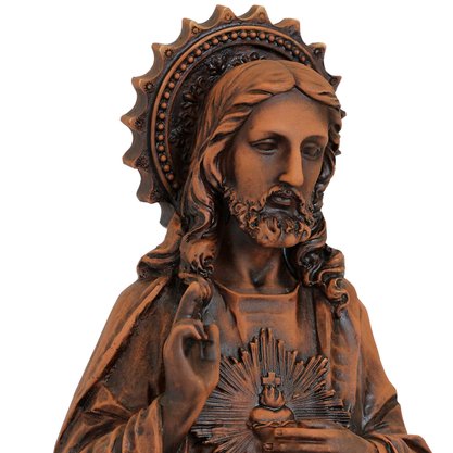 Imagem do Sagrado Coração de Jesus de Resina Nacional Efeito Madeira - 57 cm