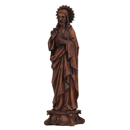 Imagem do Sagrado Coração de Jesus de Resina Nacional Efeito Madeira - 57 cm