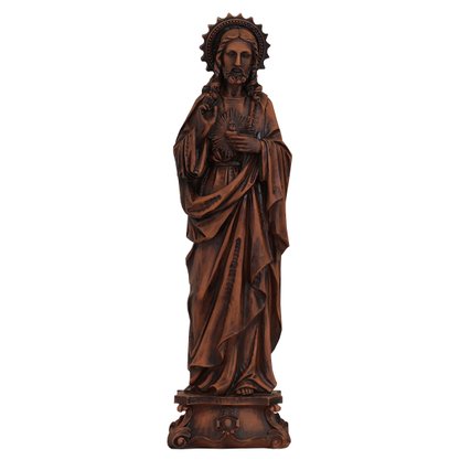 Imagem do Sagrado Coração de Jesus de Resina Nacional Efeito Madeira - 57 cm