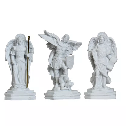 Imagem Dos Três Arcanjos Mármore Branco - 17 Cm