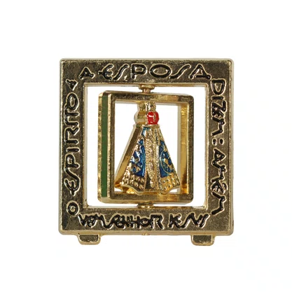 Imagem de Metal de Nossa Senhora Aparecida Giratório Dourado Mesa - 3 cm x 3 cm
