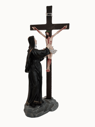 Imagem de Santa Rita contempla Jesus na Cruz de Resina Nacional - 53 cm