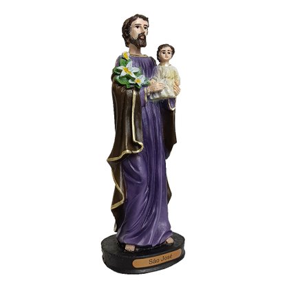 Imagem de São José com Menino Jesus no Colo de Resina Nacional - 19 cm