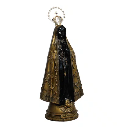 Imagem Nossa Senhora Aparecida em Mármore com Pintura em Bronze e Coroa de Metal - 43 cm
