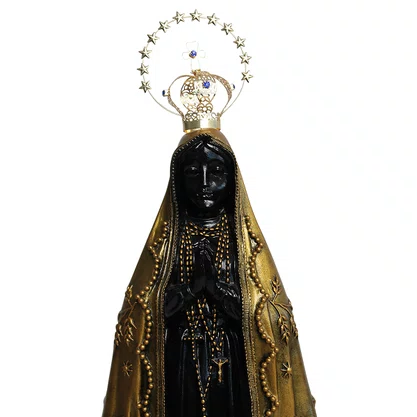 Imagem Nossa Senhora Aparecida em Mármore com Pintura em Bronze e Coroa de Metal - 43 cm