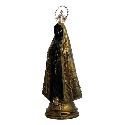 Imagem Nossa Senhora Aparecida em Mármore com Pintura em Bronze e Coroa de Metal - 43 cm