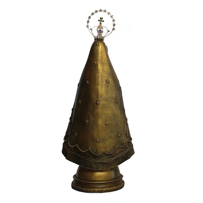 Imagem Nossa Senhora Aparecida em Mármore com Pintura em Bronze e Coroa de Metal - 43 cm