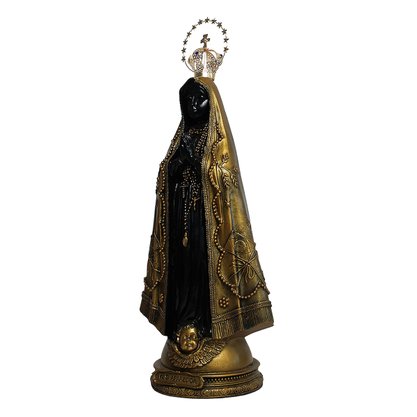 Imagem Nossa Senhora Aparecida em Mármore com Pintura em Bronze e Coroa de Metal - 43 cm