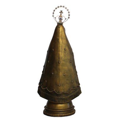 Imagem Nossa Senhora Aparecida em Mármore com Pintura em Bronze e Coroa de Metal - 43 cm