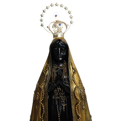 Imagem Nossa Senhora Aparecida em Mármore com Pintura em Bronze e Coroa de Metal - 43 cm