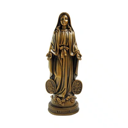 Imagem Nossa Senhora das Graças com Medalha Milagrosa em Mármore com Pintura Bronze - 21 cm
