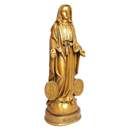 Imagem Nossa Senhora das Graças com Medalha Milagrosa em Mármore com Pintura Bronze - 21 cm