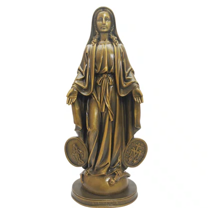 Imagem Nossa Senhora das Graças com Medalha Milagrosa em Mármore com Pintura Bronze - 40 cm