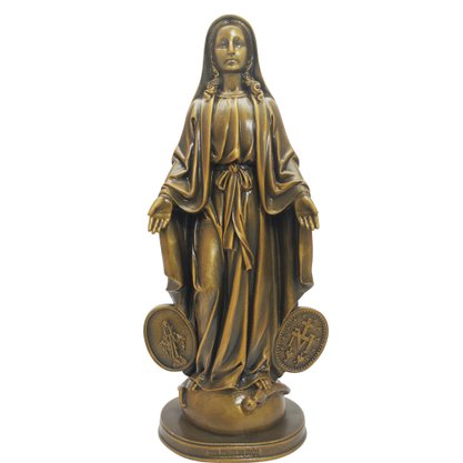 Imagem Nossa Senhora das Graças com Medalha Milagrosa em Mármore com Pintura Bronze - 40 cm
