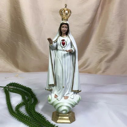 Imagem Nossa Senhora do Imaculado Coração de Fátima Resina Nacional com Coroa - 30 cm