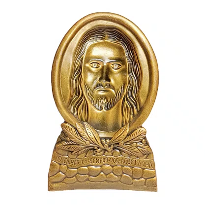 Imagem Olhar de Cristo 3D em Mármore com Pintura em Bronze 27 cm x 17 cm