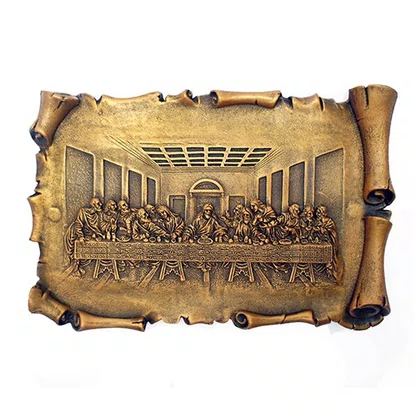 Imagem Pergaminho Santa Ceia em Mármore com Pintura em Bronze 12cm