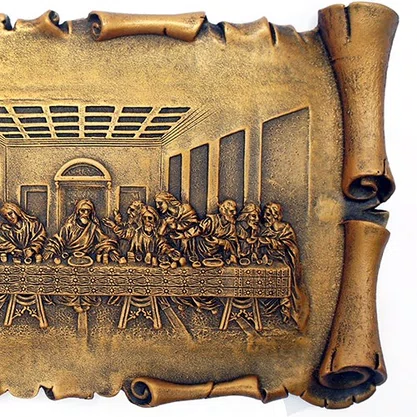 Imagem Pergaminho Santa Ceia em Mármore com Pintura em Bronze 12cm