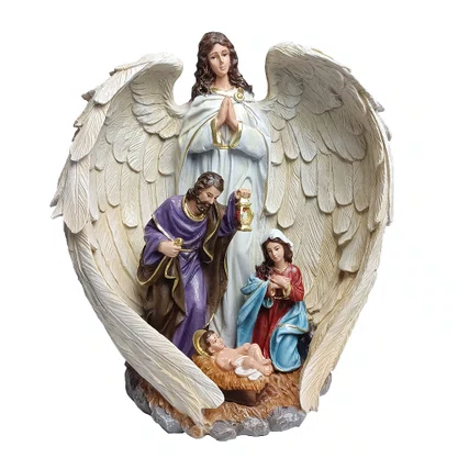 Imagem Presépio Anjo e Sagrada Família de Resina Nacional - 28 cm