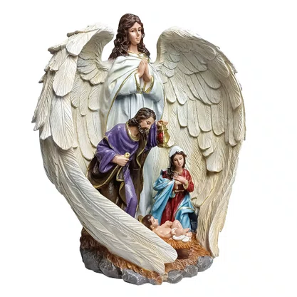 Imagem Presépio Anjo e Sagrada Família de Resina Nacional - 28 cm