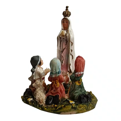 Imagem Resina Importada de Nossa Senhora de Fátima com Pastores - 7 cm