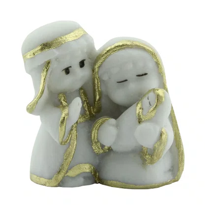 Imagem Sagrada Família Infantil em Mármore com Detalhe Dourado 6cm
