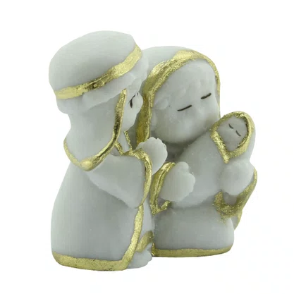 Imagem Sagrada Família Infantil em Mármore com Detalhe Dourado 6cm