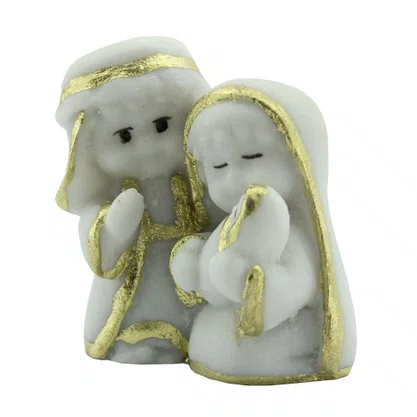 Imagem Sagrada Família Infantil em Mármore com Detalhe Dourado 6cm