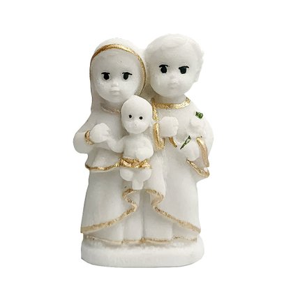Imagem Sagrada Família Infantil em Mármore com Detalhe Dourado 7cm