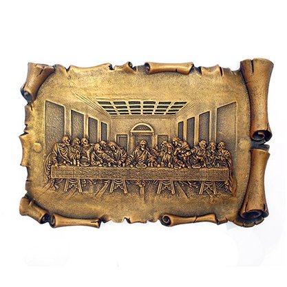 Imagem Pergaminho Santa Ceia em Mármore com Pintura em Bronze 12cm