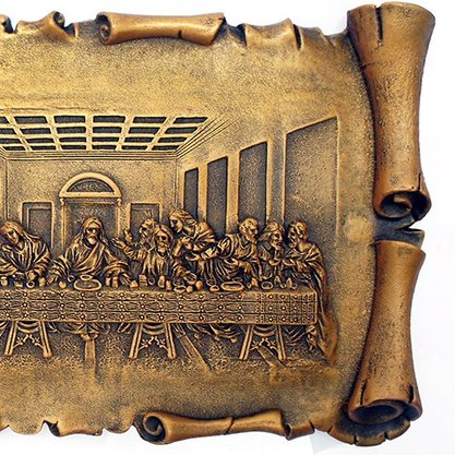 Imagem Pergaminho Santa Ceia em Mármore com Pintura em Bronze 12cm