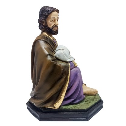 Imagem São José Sentado Com Menino Jesus no Colo de Resina Nacional - 21 cm