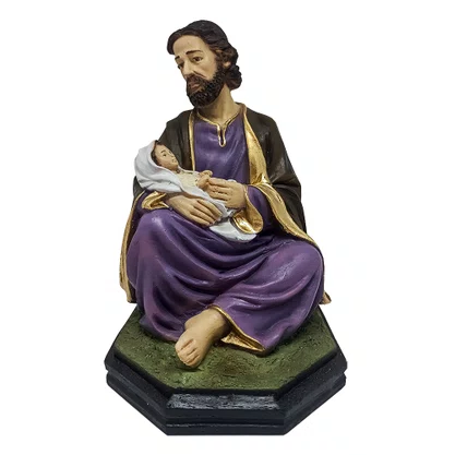 Imagem São José Sentado Com Menino Jesus no Colo de Resina Nacional - 21 cm