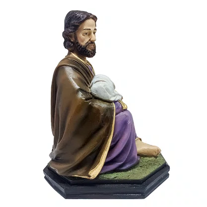 Imagem São José Sentado Com Menino Jesus no Colo de Resina Nacional - 21 cm