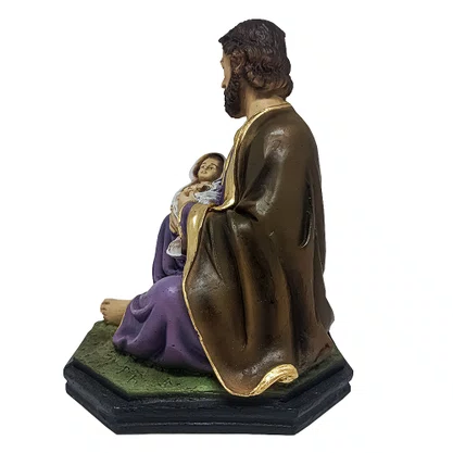 Imagem São José Sentado Com Menino Jesus no Colo de Resina Nacional - 21 cm