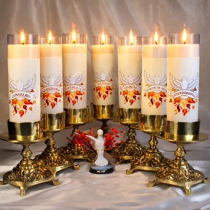 Kit 7 Dons do Espírito Santo 7 Velas Pentecostes Brancas Adesivo