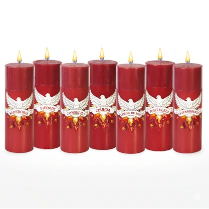 Kit 7 Dons do Espírito Santo 7 Velas Pentecostes Vermelhas Adesivo