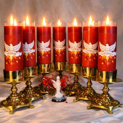 Kit 7 Dons do Espírito Santo 7 Velas Pentecostes Vermelhas Adesivo