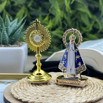 Kit Ostensório + Mini Imagem de Nossa Senhora Aparecida Plástico