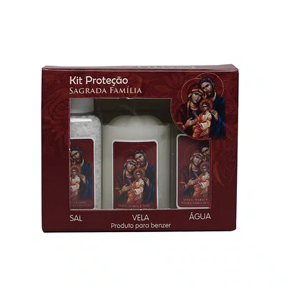 Kit Proteção Água Sal e Vela da Sagrada Familia