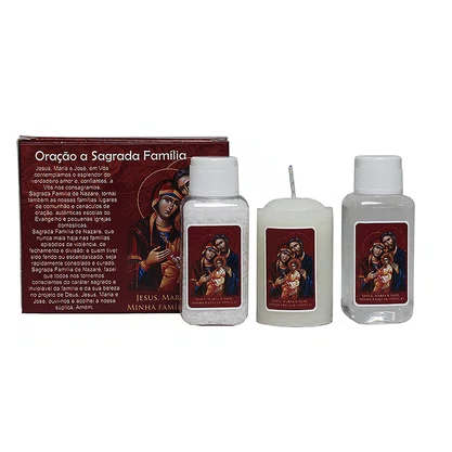 Kit Proteção Água Sal e Vela da Sagrada Familia