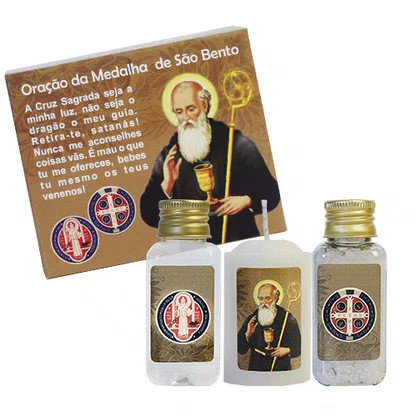 Kit Proteção Água Sal e Vela de São Bento